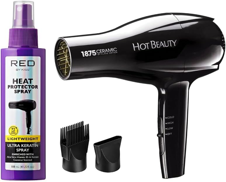 1875W Ceramic Styler Hair Dryer & Red by Kiss Ultra Keratin…
