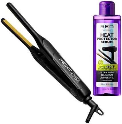 KISS Pencil Flat Iron & Heat Protector Hair Serum Bundle